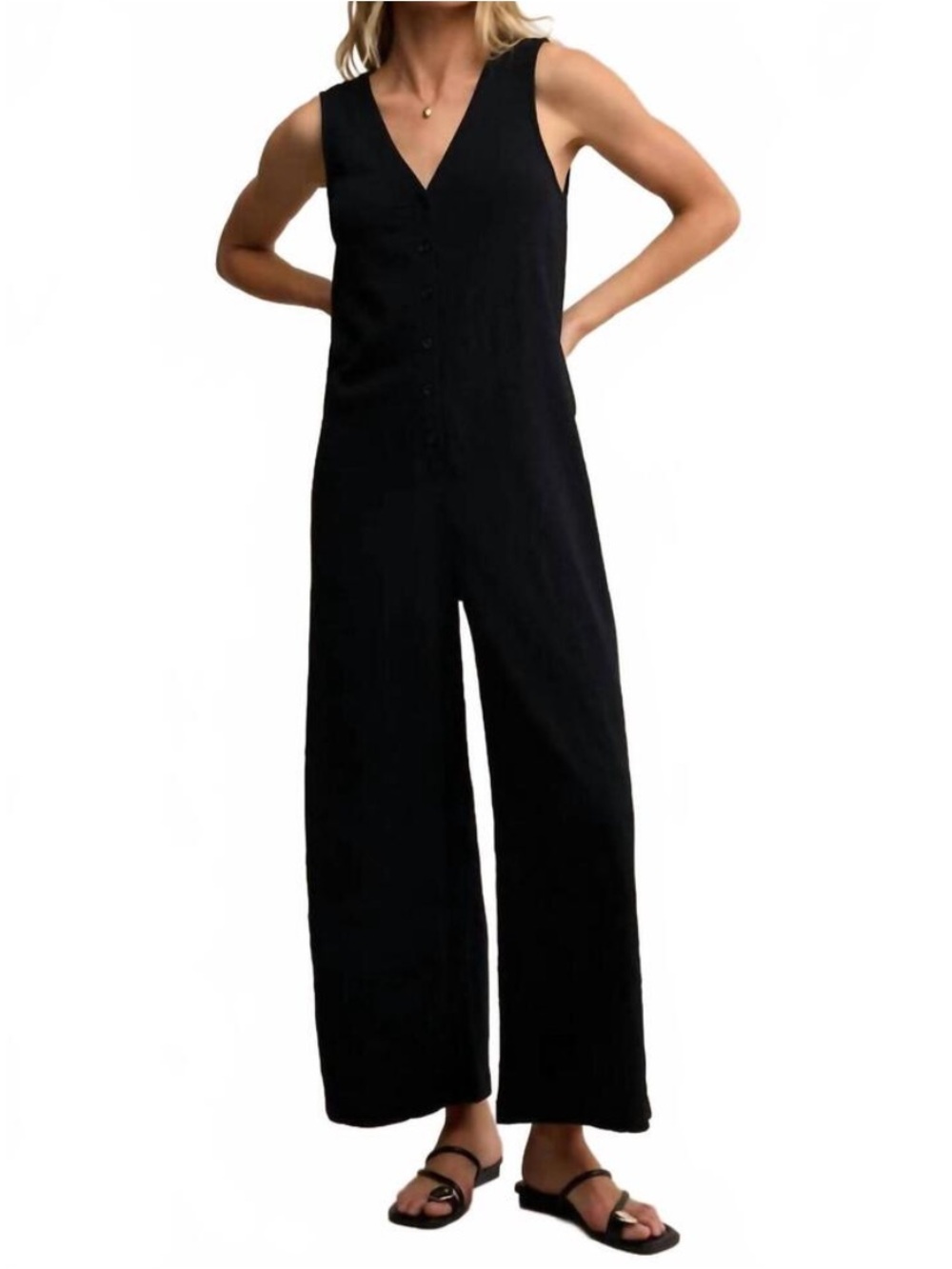 NWT Z SUPPLY Solace Textured Slub Jumpsuit in Black Sz S Button Front Relaxed